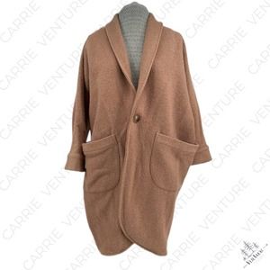 Esby Cora Duster Camel Tan Neutral Boiled Wool Oversized Jacket Cocoon Coat XS/S